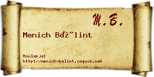Menich Bálint névjegykártya
